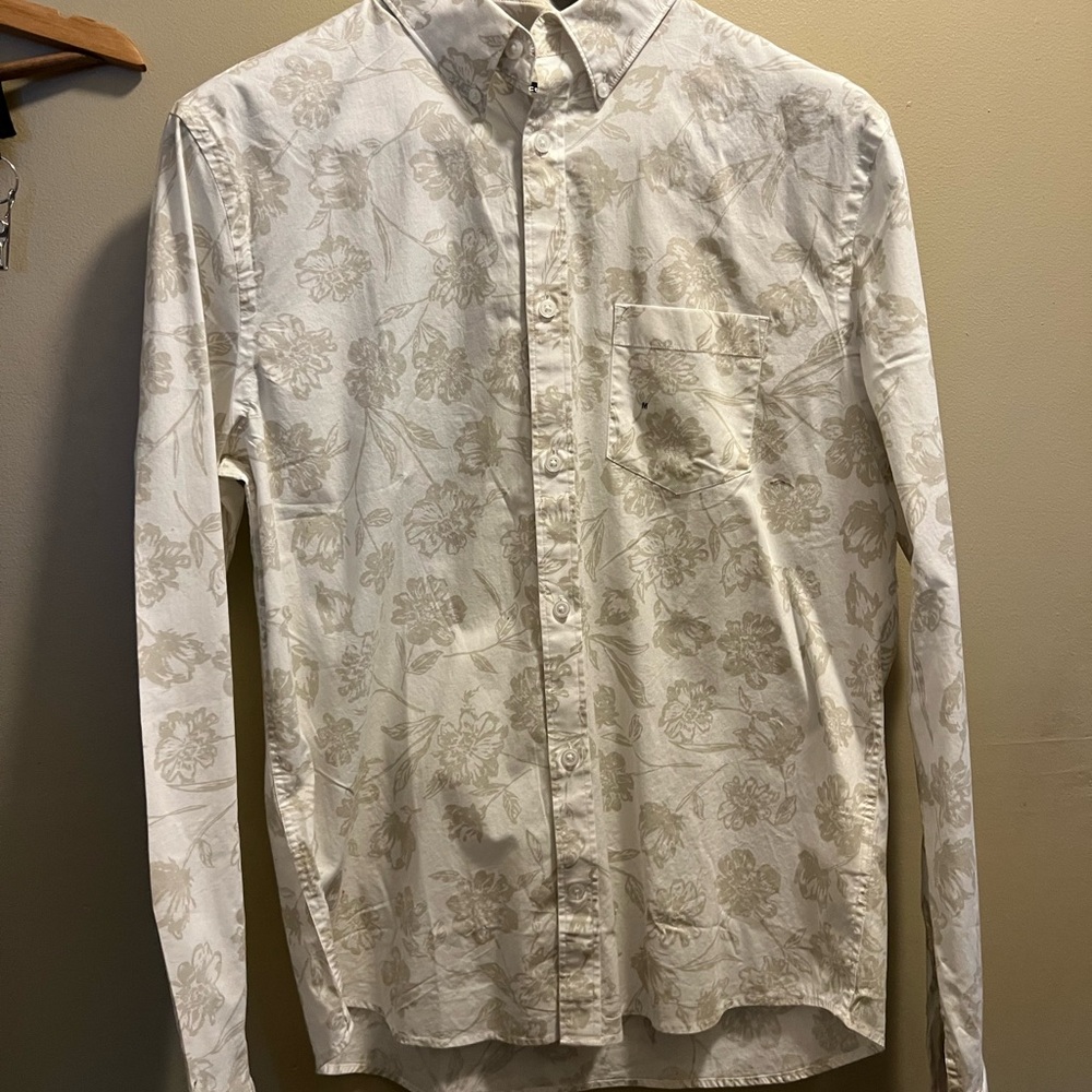 Express Floral Patterned Cream button down casual shirt size Medium